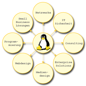 Kernkompetenzen: Netzwerke, IT Sicherheit, Consulting, Enterpreise, Small Business Solutions, Mediendesign, Webdesign, Programmierung